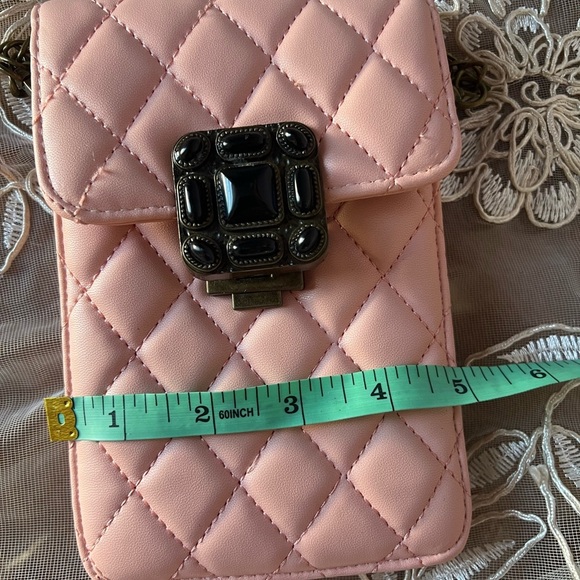 Elegant Pink Quilted Crossbody Passport and iPhone Case w/Chain Strap - Picture 9 of 13